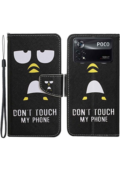 Desen Baskı Pu Deri Stand Kılıfı Xiaomi Poco X4 Pro 5g, Çapraz Doku Manyetik Toka Cüzdan Telefon Kapağı Strap-Penguin ile (Yurt Dışından)