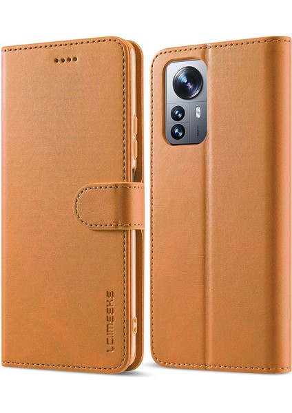 Xiaomi 12 Pro 5G/12S Pro 5g/12 Pro (Boyut) 5g Yumru Dövüşlü Dokulu Pu Deri Flip Folio Stand Cüzdan Kılıf Mobil Telefon Kılıfı Kapak Light Brown (Yurt Dışından)