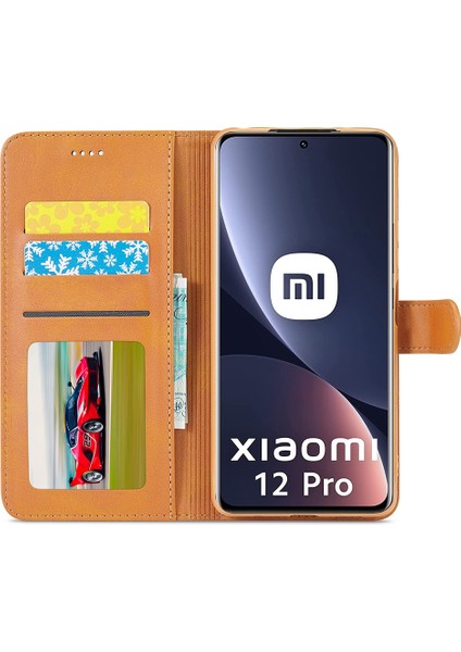 Xiaomi 12 Pro 5G/12S Pro 5g/12 Pro (Boyut) 5g Yumru Dövüşlü Dokulu Pu Deri Flip Folio Stand Cüzdan Kılıf Mobil Telefon Kılıfı Kapak Light Brown (Yurt Dışından) fiyatları