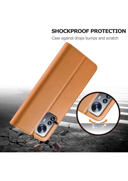 Xiaomi 12 Pro 5G/12S Pro 5g/12 Pro (Boyut) 5g Yumru Dövüşlü Dokulu Pu Deri Flip Folio Stand Cüzdan Kılıf Mobil Telefon Kılıfı Kapak Light Brown (Yurt Dışından) indirimleri