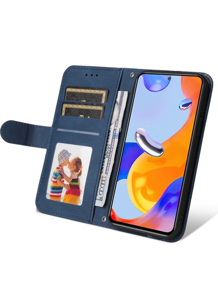 Xiaomi Redmi Için Note 12 Pro 4g/11 Pro 4g (Mediatek)/note 11 Pro 5g (Qualcomm)/note 11E Pro Tree Metal Düğmesi Deri Telefon Kılıfı Düşüş Kanıtı Stand Cüzdan Kapağı Strap-Mavi ile (Yurt Dışından) fiyatları