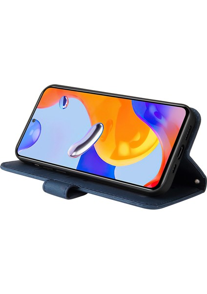 Xiaomi Redmi Için Note 12 Pro 4g/11 Pro 4g (Mediatek)/note 11 Pro 5g (Qualcomm)/note 11E Pro Tree Metal Düğmesi Deri Telefon Kılıfı Düşüş Kanıtı Stand Cüzdan Kapağı Strap-Mavi ile (Yurt Dışından) modelleri