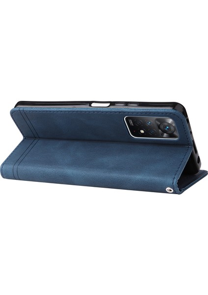 Xiaomi Redmi Için Note 12 Pro 4g/11 Pro 4g (Mediatek)/note 11 Pro 5g (Qualcomm)/note 11E Pro Tree Metal Düğmesi Deri Telefon Kılıfı Düşüş Kanıtı Stand Cüzdan Kapağı Strap-Mavi ile (Yurt Dışından) fırsatları
