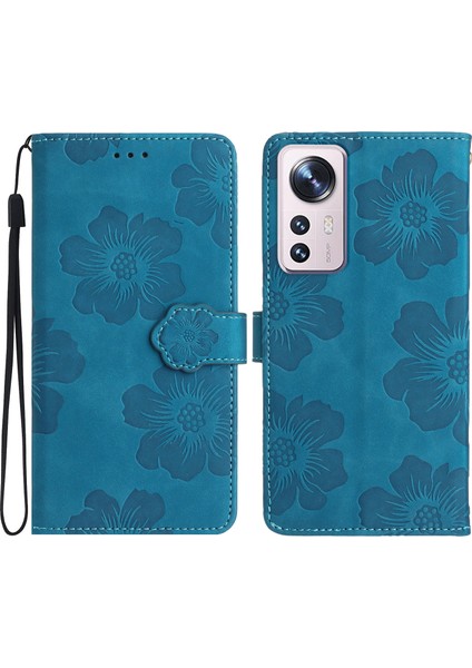 Xiaomi 12 Pro 5g/12 Pro (Boyut) Için 5G/12S Pro 5g Telefon Deri Kılıf Çiçekleri Baskılı Stand Cüzdan Kapak Blue (Yurt Dışından)