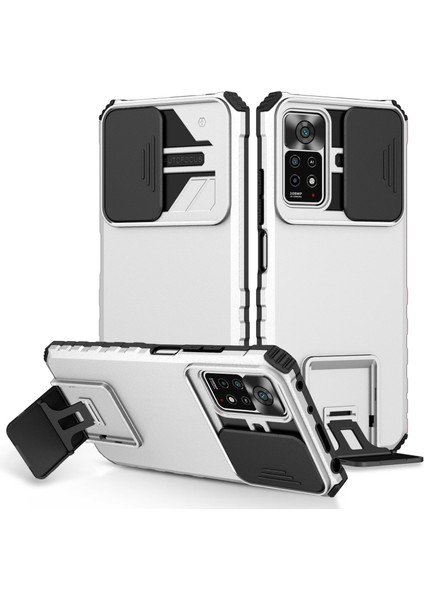 Xiaomi Redmi Için Note 11 Pro 5g (Qualcomm)/note 11 Pro 4g (Mediatek), Eller Serbest Kickstand Pc+Tpu Arka Kapak Slayt Kamera Koruması Anti-Çizelge Anti-Çizelge Telefon Vaka-Beyaz (Yurt Dışından)