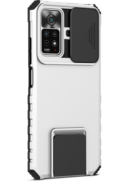 Xiaomi Redmi Için Note 11 Pro 5g (Qualcomm)/note 11 Pro 4g (Mediatek), Eller Serbest Kickstand Pc+Tpu Arka Kapak Slayt Kamera Koruması Anti-Çizelge Anti-Çizelge Telefon Vaka-Beyaz (Yurt Dışından)