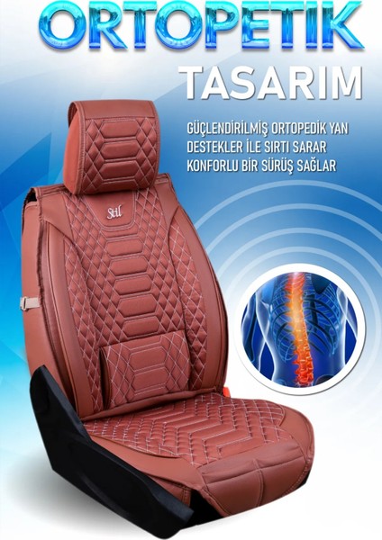 Nissan Skystar Lüx Deri Oto Koltuk Kılıfı 5'li Set Tam Takım Royal Tarçın