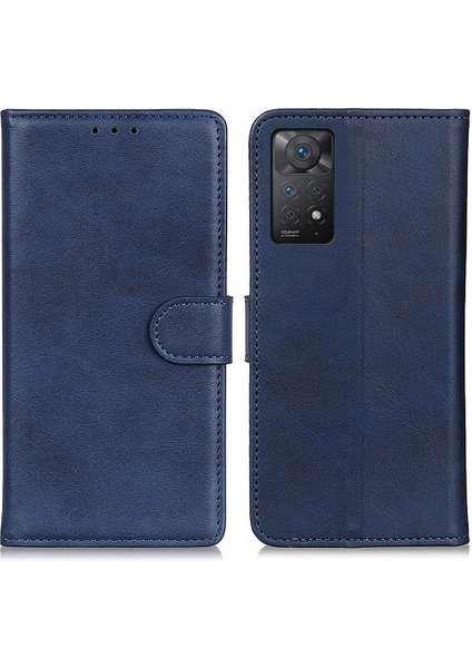 Xiaomi Redmi Için Note 12 Pro 4g/11 Pro 4g (Mediatek)/note 11 Pro 5g (Qualcomm) Dokulu Pu Deri Folio Kılıf Stand Standı Cüzdan Manyetik Flip Kapak Mavisi (Yurt Dışından)