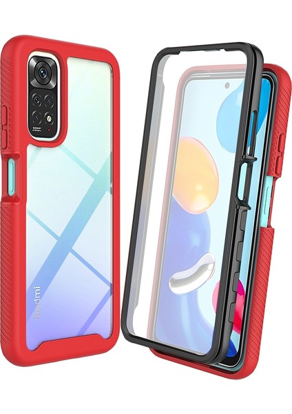 Xiaomi Redmi Note 11 Pro 4g (Mediatek)/note 11 Pro 5g (Qualcomm) Için 3'ü 1 Arada Hibrit Telefon Kasası, Pet Ekran Koruyucu-Kırmızılı Tam Kapsama Telefon Kapağı (Yurt Dışından)