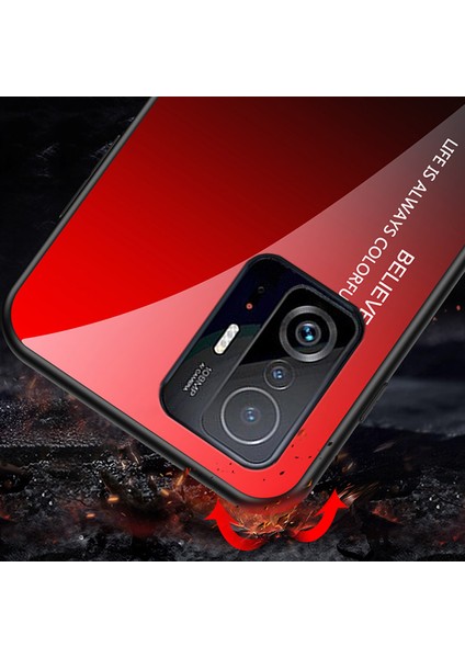 Gradyan Renk Anti-Çizelge Temperli Cam Hibrit Telefon Kılıfı, Xiaomi 11T/11T Pro-Gradyan Siyah Gri (Yurt Dışından) modelleri