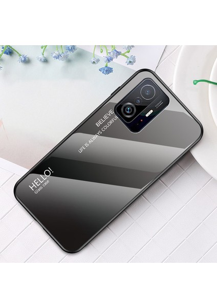 Gradyan Renk Anti-Çizelge Temperli Cam Hibrit Telefon Kılıfı, Xiaomi 11T/11T Pro-Gradyan Siyah Gri (Yurt Dışından) fırsatları