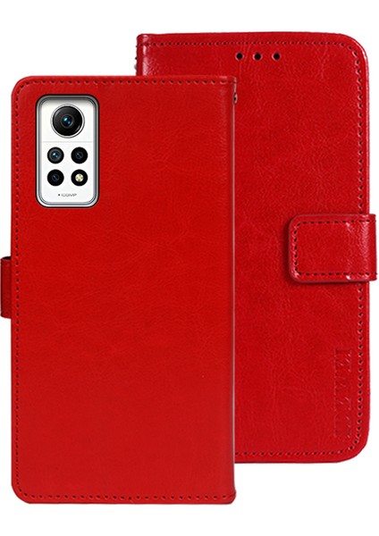 Xiaomi Redmi Için Note 12 Pro 4g/note 11 Pro 5g (Qualcomm)/11 Pro 4g (Mediatek) Deri Kılıf Stand Cüzdan Telefon Kapak-Kırmızısı (Yurt Dışından)