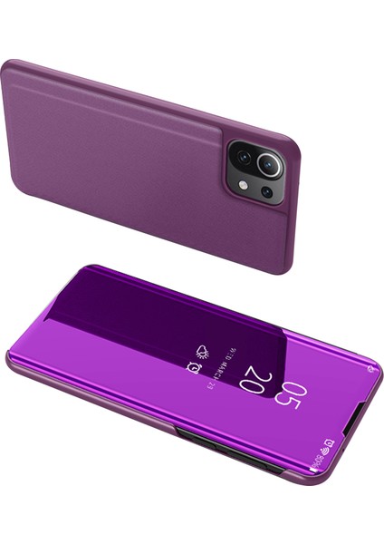 Kaplamalı Ayna Yüzey Foli Flip Deri Deri Stand Kılıfı Xiaomi Mi 11 Lite 4g/5g/11 Lite 5g Ne-Purple (Yurt Dışından)