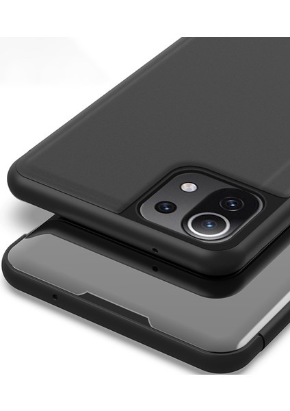 Kaplamalı Ayna Yüzey Foli Flip Deri Deri Stand Kılıfı Xiaomi Mi 11 Lite 4g/5g/11 Lite 5g Ne-Purple (Yurt Dışından)