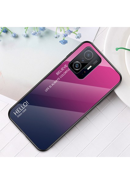 Gradyan Renk Anti-Çizelge Temperli Cam Hibrit Telefon Kılıfı Xiaomi 11T/11T Pro-Sergahı Gül (Yurt Dışından)