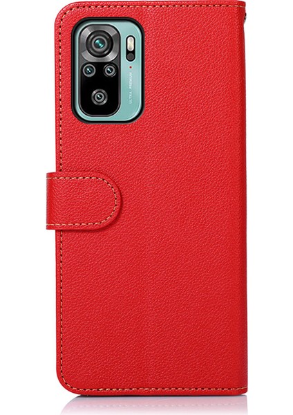 Xiaomi Için Khazneh Redmi Not 10 4g/redmi Not 10S 4g/poco M5S 4g Litchi Cilt Tasarımı Rfıd Hırsızlık Anti-Hırsızlık Fonksiyon Deri Telefon Kılıfı Kapak-Kırmızı (Yurt Dışından) modelleri