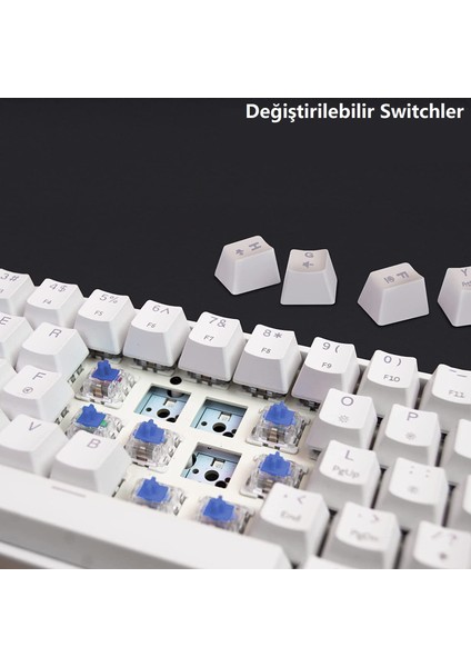 K620 Type-C Kablolu Mavi Switch Klavye LED Rgb 61 Tuşlu Rgb Mekanik Oyuncu Işıklı Klavye Ergonomik Tasarım Bilgisayar Pc Için Gaming Keyboard Beyaz Renk