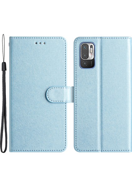 Xiaomi Için Redmi Note 10 5G/10T 5g/poco M3 Pro 5g/4g Pu Deri Cüzdan Stand Ipek Doku Divi Telefon Koruyucu Case Sky Mavi (Yurt Dışından)