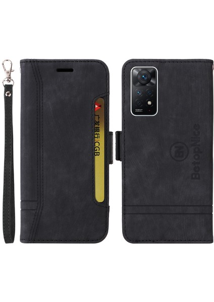 Xiaomi Redmi Için Note 12 Pro 4g/11 Pro 4g (Mediatek)/note 11 Pro 5g (Qualcomm)/note 11E Pro 5g Pu Deri Dikiş Dikiş Hattı Telefon Kılıfı Cüzdan Stand Kapak Black (Yurt Dışından)