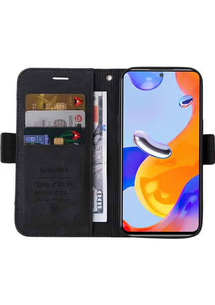 Xiaomi Redmi Için Note 12 Pro 4g/11 Pro 4g (Mediatek)/note 11 Pro 5g (Qualcomm)/note 11E Pro 5g Pu Deri Dikiş Dikiş Hattı Telefon Kılıfı Cüzdan Stand Kapak Black (Yurt Dışından) fiyatları