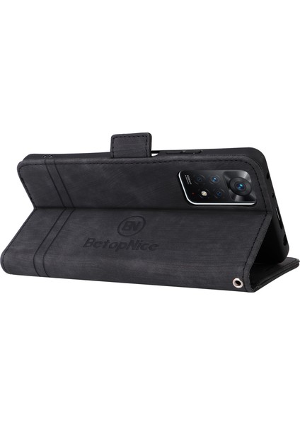 Xiaomi Redmi Için Note 12 Pro 4g/11 Pro 4g (Mediatek)/note 11 Pro 5g (Qualcomm)/note 11E Pro 5g Pu Deri Dikiş Dikiş Hattı Telefon Kılıfı Cüzdan Stand Kapak Black (Yurt Dışından) fırsatları