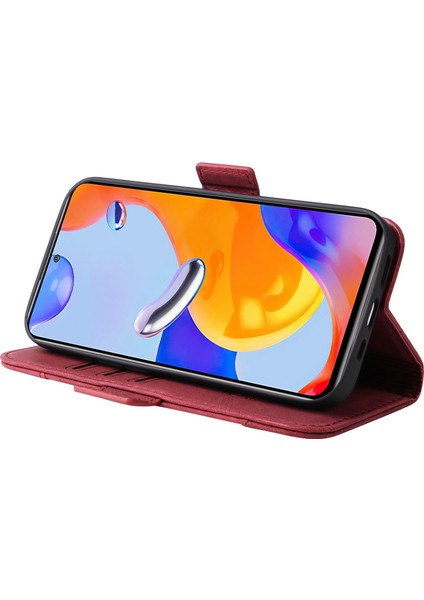 Xiaomi Redmi Için Note 12 Pro 4g/11 Pro 4g (Mediatek)/note 11 Pro 5g (Qualcomm)/note 11E Pro 5g Pu Deri Dikiş Dikiş Hattı Telefon Kılıfı Stand Kapak-Kırmızı (Yurt Dışından)