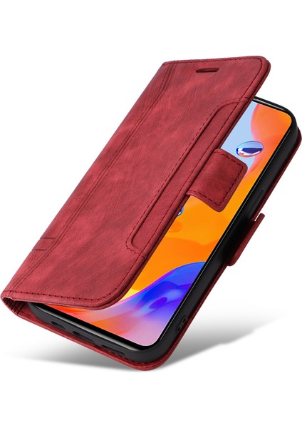 Xiaomi Redmi Için Note 12 Pro 4g/11 Pro 4g (Mediatek)/note 11 Pro 5g (Qualcomm)/note 11E Pro 5g Pu Deri Dikiş Dikiş Hattı Telefon Kılıfı Stand Kapak-Kırmızı (Yurt Dışından)