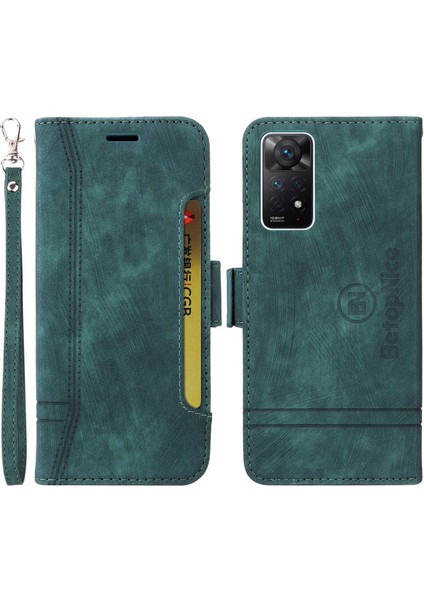 Xiaomi Redmi Için Note 12 Pro 4g/11 Pro 4g (Mediatek)/note 11 Pro 5g (Qualcomm)/note 11E Pro 5g Pu Deri Deri Dikiş Hattı Telefon Kılıfı Stand Kapak Yeşil (Yurt Dışından)