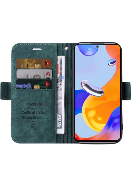 Xiaomi Redmi Için Note 12 Pro 4g/11 Pro 4g (Mediatek)/note 11 Pro 5g (Qualcomm)/note 11E Pro 5g Pu Deri Deri Dikiş Hattı Telefon Kılıfı Stand Kapak Yeşil (Yurt Dışından) fiyatları