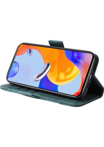 Xiaomi Redmi Için Note 12 Pro 4g/11 Pro 4g (Mediatek)/note 11 Pro 5g (Qualcomm)/note 11E Pro 5g Pu Deri Deri Dikiş Hattı Telefon Kılıfı Stand Kapak Yeşil (Yurt Dışından) modelleri