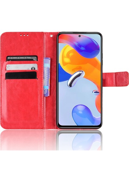 Xiaomi Redmi Nnote 12 Pro 4g/11 Pro 4g (Mediatek)/note 11 Pro 5g (Qualcomm) Çılgın At Deri Anti-Drop Telefon Kabası Stand Fonksiyon Koruyucusu Kullanışlı Kayış-Kırmızısı (Yurt Dışından) modelleri