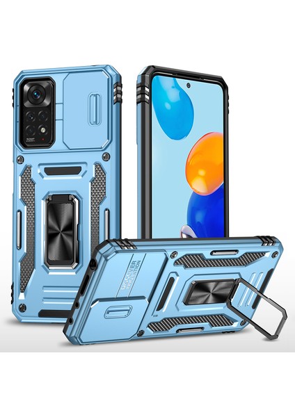 Xiaomi Redmi Için Zırh Serisi Note 12 Pro 4g/11 Pro 4g (Mediatek)/note 11 Pro 5g (Qualcomm) Slayt Kamera Koruma Kılıfı Kickstand Pc+Tpu Etkiye Dayanıklı Kapak Sky Blue (Yurt Dışından)