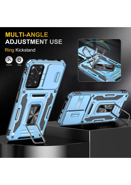 Xiaomi Redmi Için Zırh Serisi Note 12 Pro 4g/11 Pro 4g (Mediatek)/note 11 Pro 5g (Qualcomm) Slayt Kamera Koruma Kılıfı Kickstand Pc+Tpu Etkiye Dayanıklı Kapak Sky Blue (Yurt Dışından) fırsatları