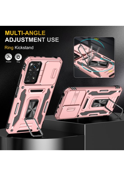 Xiaomi Redmi Için Zırh Serisi Note 12 Pro 4g/11 Pro 4g (Mediatek)/note 11 Pro 5g (Qualcomm) Slayt Kamera Koruma Kılıf Kickstand Pc+Tpu Etkiye Dayanıklı Kapak Golü Altın (Yurt Dışından) fırsatları
