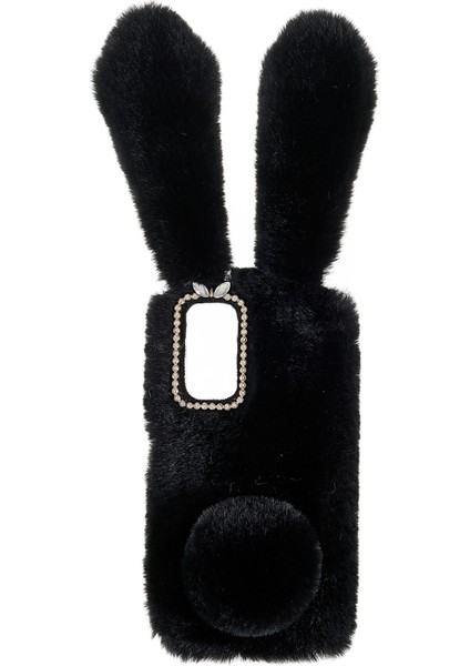 Xiaomi Redmi Için Note 11 4g (Qualcomm) Bulanık Kabarık Tavşan Kulak Kılıfı Yumuşak Peluş Esnek Tpu Rhinestone Dekor Arka Kapak Black (Yurt Dışından)