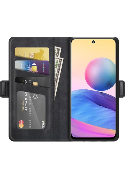 Pu Deri Cüzdan Standı Çift Toka Manyetik Kapatma Telefon Kasası Xiaomi Redmi Note 10 5g/poco M3 Pro 5g/4g-Black (Yurt Dışından) fırsatları