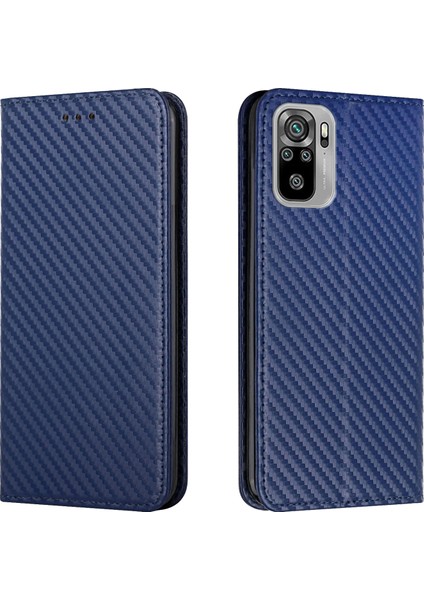 Karbon Fiber Doku Pu Deri Kılıf Otomatik Manyetik Kapalı Flip Stand Cüzdan Kapağı Xiaomi Poco M5S 4g/redmi Not 10 4g/redmi Not 10S 4g-Blue (Yurt Dışından)