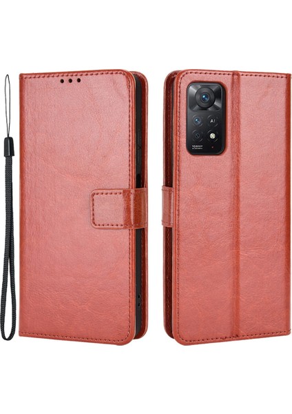 Xiaomi Redmi Nnote 12 Pro 4g/11 Pro 4g (Mediatek)/note 11 Pro 5g (Qualcomm) Çılgın At Deri Anti-Drop Telefon Kabası Stand Fonksiyon Koruyucusu Kullanışlı Kayış Kahverengi (Yurt Dışından) fiyatları