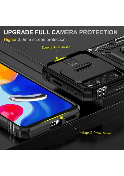 Xiaomi Redmi Için Zırh Serisi Note 12 Pro 4g/11 Pro 4g (Mediatek)/note 11 Pro 5g (Qualcomm) Slayt Kamera Koruma Kılıfı Kickstand Pc+Tpu Etkiye Dayanıklı Kapak Black (Yurt Dışından) modelleri
