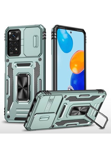 Xiaomi Redmi Için Zırh Serisi Note 12 Pro 4g/11 Pro 4g (Mediatek)/note 11 Pro 5g (Qualcomm) Slayt Kamera Koruma Kılıfı Kickstand Pc+Tpu Etkiye Dayanıklı Kapak Yeşili (Yurt Dışından)