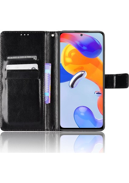 Xiaomi Redmi Nnote 12 Pro 4g/11 Pro 4g (Mediatek)/note 11 Pro 5g (Qualcomm) Çılgın At Deri Anti-Drop Telefon Kabası Stand Fonksiyon Koruyucusu Kullanışlı Kayış-Black (Yurt Dışından) modelleri
