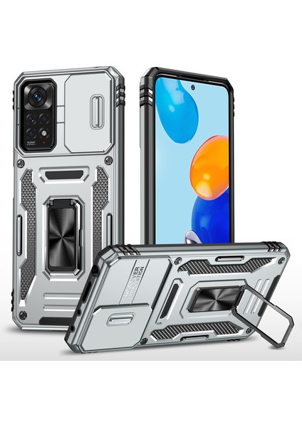 Xiaomi Redmi Için Zırh Serisi Note 12 Pro 4g/11 Pro 4g (Mediatek)/note 11 Pro 5g (Qualcomm) Slayt Kamera Koruma Kılıfı Kickstand Pc+Tpu Etkiye Dayanıklı Kapak Grey (Yurt Dışından)