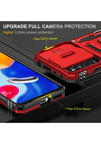 Xiaomi Redmi Için Zırh Serisi Note 12 Pro 4g/11 Pro 4g (Mediatek)/note 11 Pro 5g (Qualcomm) Slayt Kamera Koruma Kılıfı Kickstand Pc+Tpu Etkiye Dayanıklı Kapak-Kırmızı (Yurt Dışından) modelleri