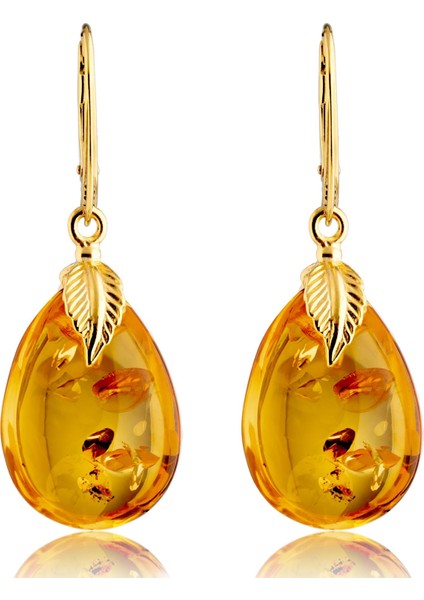 Baltık Damla Kehribar Sarı Renk Damla Kesim Ag 925 Gümüş Altın Kaplama Küpe fiyatları