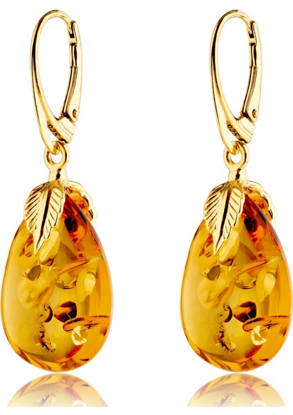 Baltık Damla Kehribar Sarı Renk Damla Kesim Ag 925 Gümüş Altın Kaplama Küpe modelleri