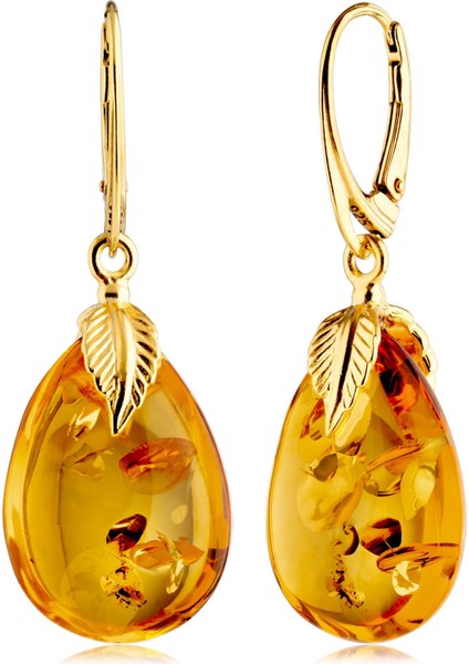 Baltık Damla Kehribar Sarı Renk Damla Kesim Ag 925 Gümüş Altın Kaplama Küpe fırsatları