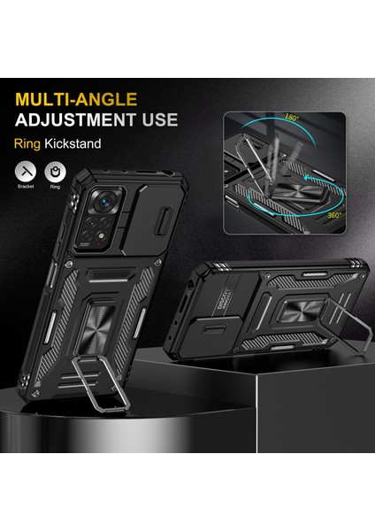 Xiaomi Redmi Için Zırh Serisi Note 12 Pro 4g/11 Pro 4g (Mediatek)/note 11 Pro 5g (Qualcomm) Slayt Kamera Koruma Kılıfı Kickstand Pc+Tpu Etkiye Dayanıklı Kapak Black (Yurt Dışından) fırsatları