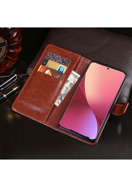 Xiaomi 12 Pro 5g /12S Pro 5g /12 Pro (Boyut) 5g Şok Geçirmez Çılgın At Dokusu Cep Telefonu Flip Koruyucu Kapak Pu Deri+Tpu Stand Cüzdan Kılıfı (Yurt Dışından)