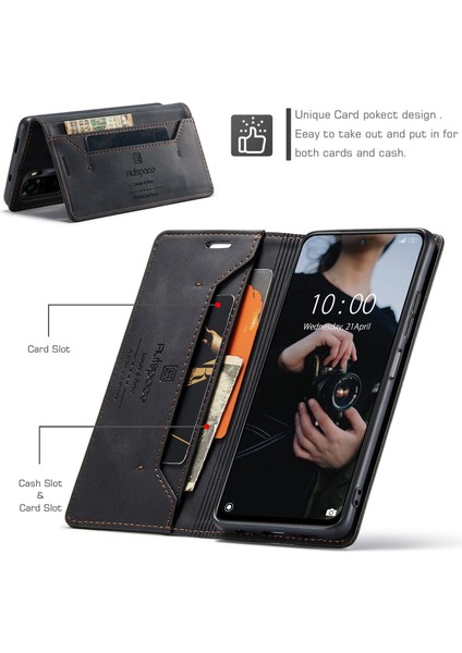 Xiaomi Poco M5S Için 4g/redmi Not 10 4g/redmi Not 10S 4g Düşme Koruması Rfıd Engelleme Manyetik Kapatma Kabuğu, Vintage Buzlu Pu Deri+Tpu Cüzdan Stand Flip Cover-Black (Yurt Dışından)