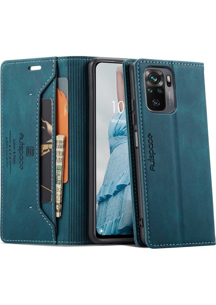 Xiaomi Poco M5S Için 4g/redmi Not 10 4g/redmi Not 10S 4g Düşme Koruması Rfıd Engelleme Manyetik Kapatma Kabuğu, Vintage Buzlu Pu Deri+Tpu Cüzdan Stand Flip Cover-Blue (Yurt Dışından)